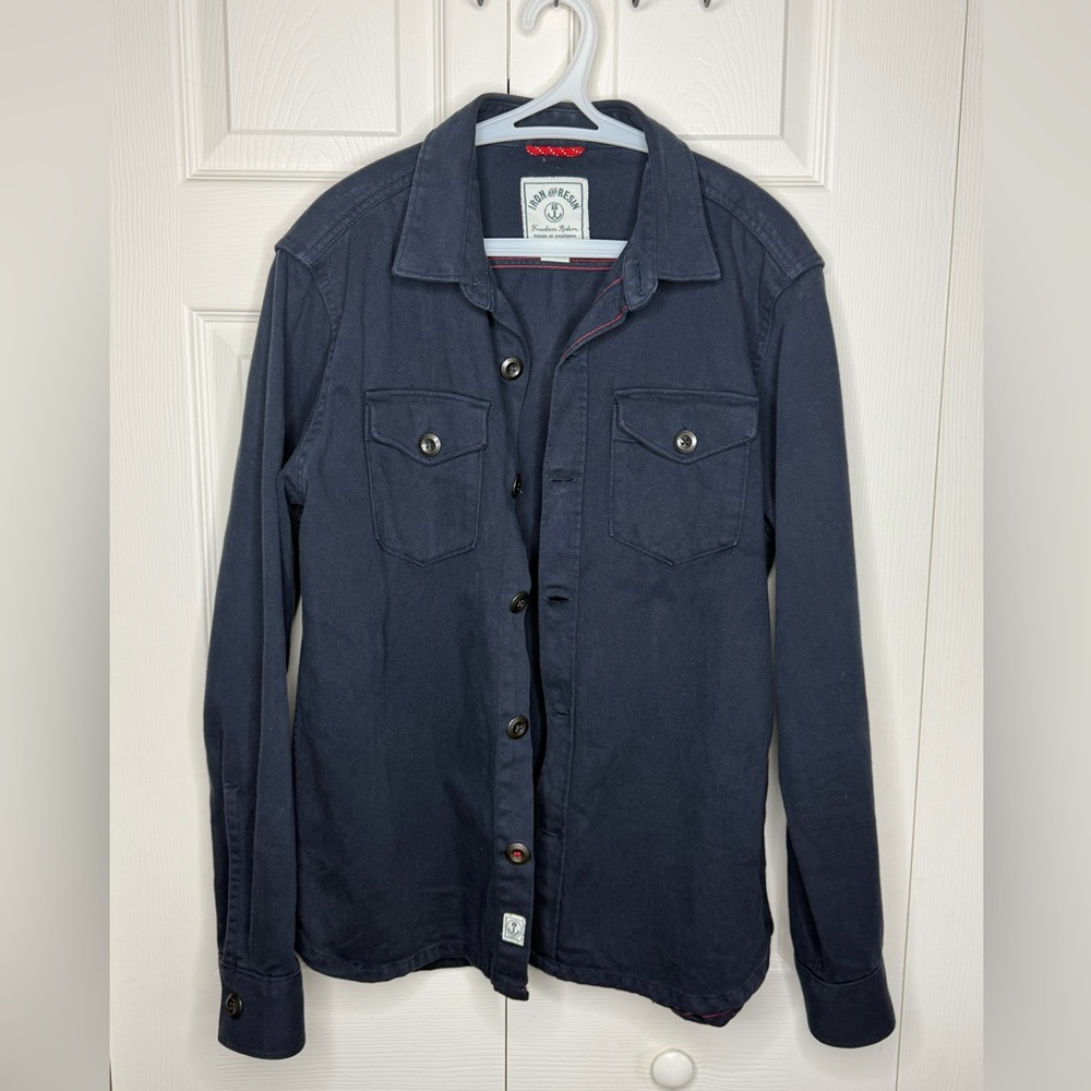 Iron & Resin Shirt Men Blue Button Up Work Denim Overshirt Outdoor Everyday L